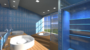 Interior Design: bagno con vasca idromassaggio e lavello doppio