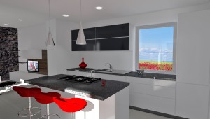 Interior Design: cucina moderna bianca con piano in granito