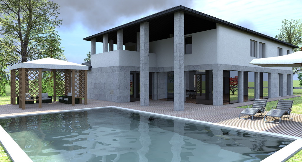 Villa con porticato su piscina
